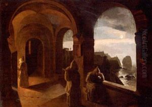Monks On The Terrace Of The Certosa In Capri by Francois Marius Granet