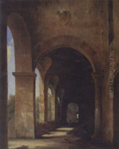A Cloister With A Gardener Wheeling A Barrow A Cloister With A Gardener Wheeling A Barrow