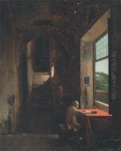 Moine Ecrivant Devant Une Fenetre by Francois Marius Granet