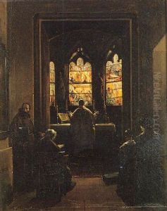 Une Messe A L'interieur De La Chapelle Du Chateau De Maintenon by Francois Marius Granet