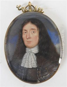 Portrait Miniature Of A Gentleman Wearing Silver Armour With Gilt Studs