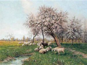 Schafe Auf Der Weide Im Fruhling by Leopold Graninger