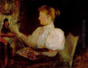 Selbstportrat An Der Staffelei Im Kunsthistorischen Museum Vor Einem Portrait Lorenzo Lottos by Susanne Renate Granitsch