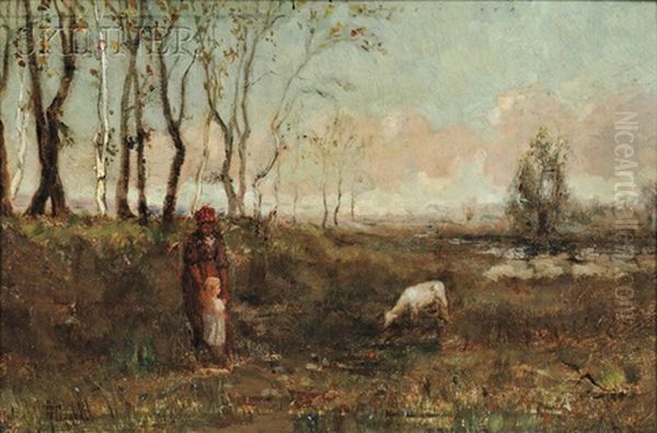 Shepherdess With A Young Girl And Lamb - view 1