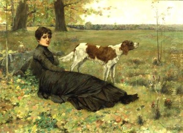 Autumn Repose/portrait Of A Woman And Dog In A Landscape - view 1
