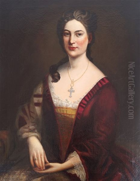 Portrait Of Geraldine Sophie Fitzgeralds In A Red Dress - view 1