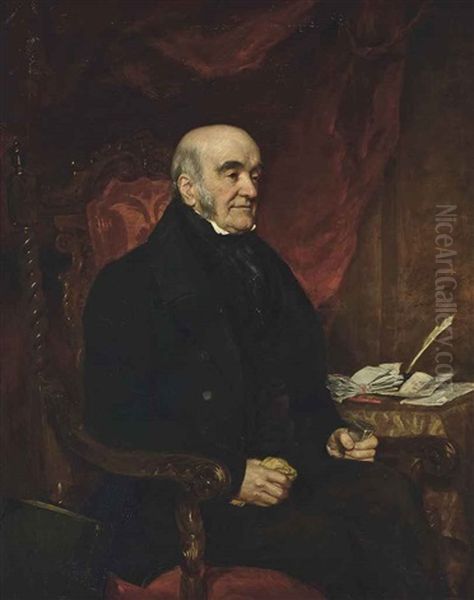 Portrait Of Mr Rawson, Three-quarter-length, In A Black Coat, Seated At His Desk In An Interior - view 1