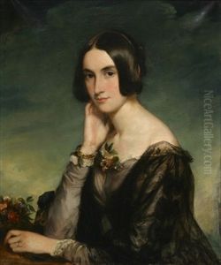 Portrait Of A Young Lady Wearing A Gold Bracelet by Sir Francis Grant