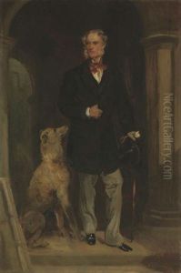 Portrait Of The 6th Earl Of Tankerville, Small Full-length, In A Dark Coat, With A Walking Stick, A Deer Hound At His Side, In An Arch