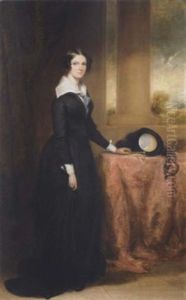 Portrait Of Margaret Henry Wearing A Black Dress, Her Hat On A Table Beside by Sir Francis Grant
