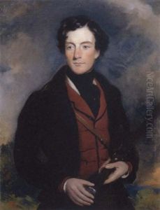 Portrait Of A Gentleman Holding A Gun And Wearing A Brown Coat And Red Waistcoat