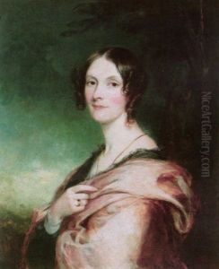Portrait Of A Lady Wearing A Black Dress And Red Shawl by Sir Francis Grant