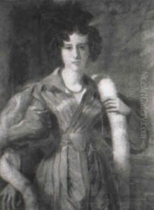 Portrait Of A Lady In A Blue Dress With A Fur Scarf Standing On A Balcony
