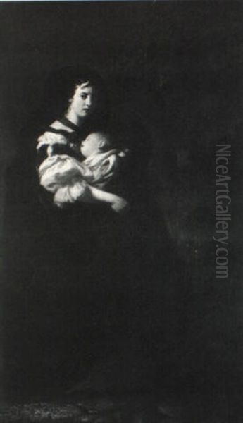A Mother And Child Fleeing By Night - view 1