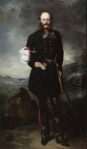 Portrait Of George Charles Bingham In A Campaign Landscape by Sir Francis Grant