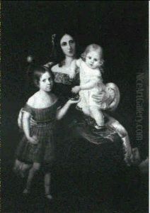 Portrait Of A Mother, Seated In An Interior, With Two Children At Her Side Portrait Of A Mother, Seated In An Interior, With Two Children At Her Side