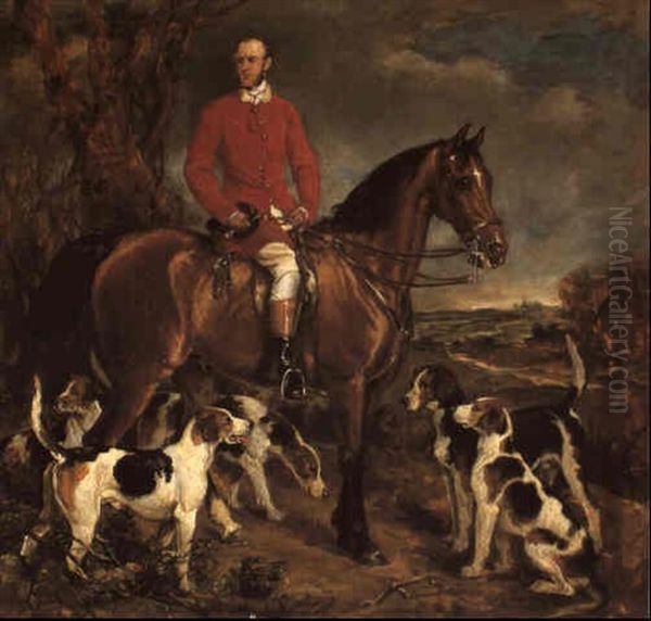 Portrait Of Colonel John Anstruther Thomas Mounted On His   Bay Hunter With The Pytchley Hounds - view 1
