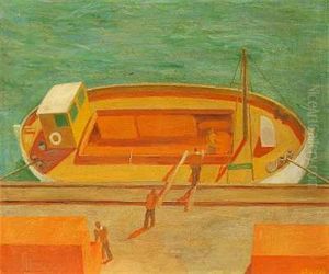 Sailors Boarding A Cutter By The Quay by Vladimir Vladyslaw Granzow