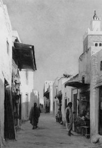 Promeneur Dans Un Souk Tunisien by August Johannes le Gras