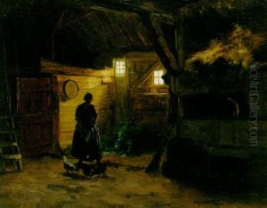 Feeding The Chickens by August Johannes le Gras