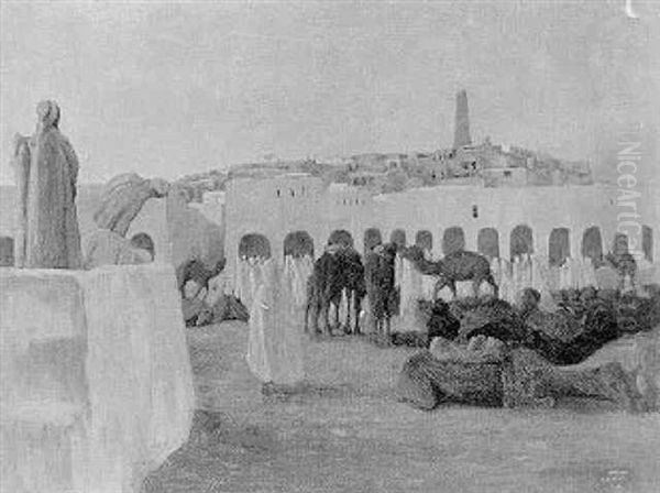 A Caravan Calling A Halt In An Arab Town - view 1