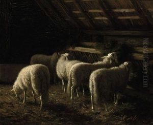 Sheep In The Barn by August-Jean-Francois-Jean-Baptiste le Gras