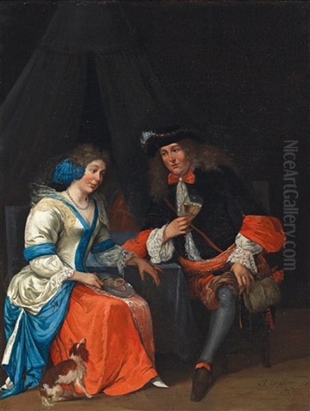 An Elegant Gentleman And A Lady Conversing - view 1