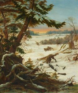Winter Landscape With Fallen Soldiers And Wolves
