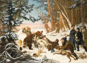 The Tsarevich Alexander Nikolaevich On A Bearhunt On The Outskirts Of Moscow