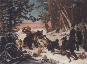 The Tsarevich Alexander's Bear Hunt On The Outskirts Of Moscow by Otto Grashof