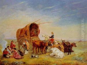 Indios Und Gauchos In Der Pampa, Mit Ihrem Vieh Um Einen Planwagen Gruppiert