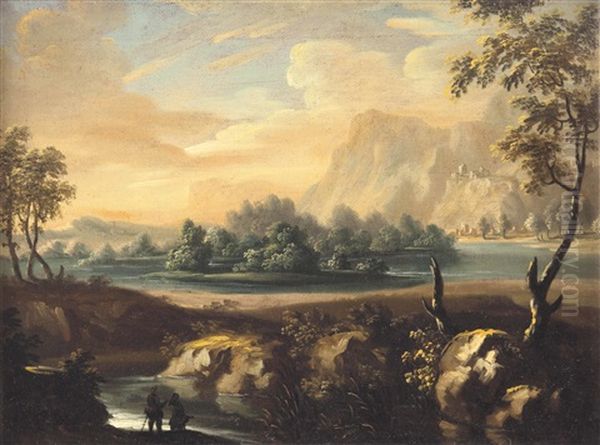 Weite Flusslandschaft Mit Personenstaffage - view 1