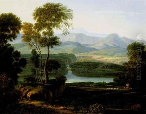 An Italianate Landscape With A Shepherd Family Driving Their Flock Beside A Lake