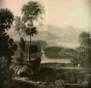 Italianate Landscape With A Shepherd Family Driving Their Flock Beside A Lake by Karl Gotthard Grass