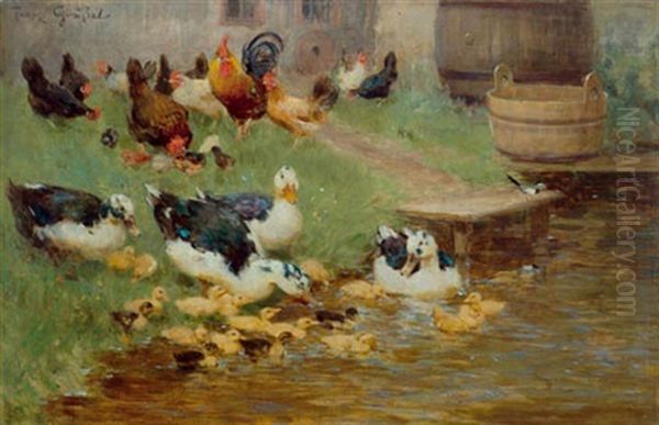 Enten Und Huhner Am Teich - view 1
