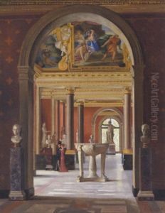Ungt Velklaedt Par, Der Betragter Marmorskulpterer. Interior Fra Louvre
