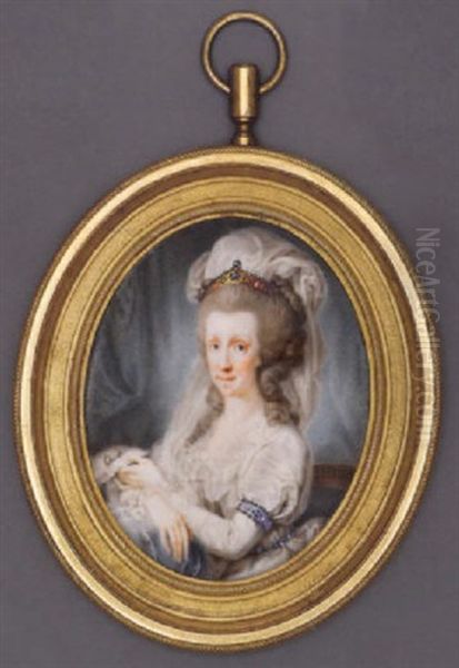 Holy Roman Empress Maria Ludovica Holding A Letter, In White Satin Dress With Ruffled Neckline And Long Sleeves, Jewel-set Armlet And Jewelled Belt, White Veil In Her Curling Hair - view 1