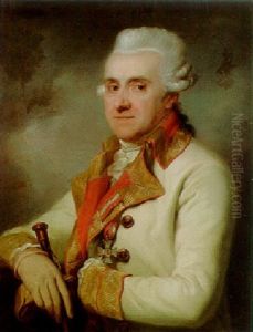 Portrait Of A Gentleman, Half Length, In A White Coat, Holding A Walking Stick
