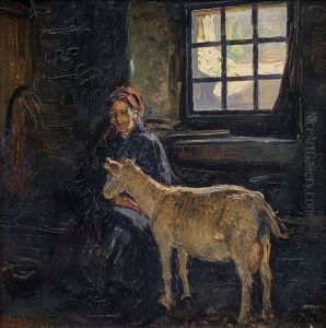 Interno, Contadina Con Capretta by Giuseppe Grassis