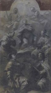 Die Kronung Mariens Durch Die Heilige Dreieinigkeit, Mit Vier Verehrenden Heiligen by Johann Georg Dominikus Grassmayr