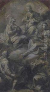 Die Muttergottes Mit Dem Kind, Verehrt Von Vier Heiligen by Johann Georg Dominikus Grassmayr