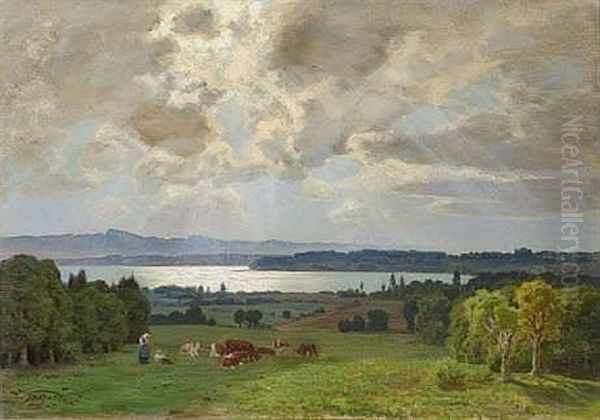 Hirten Mit Kuhherde Am Ufer Des Simssees - view 1