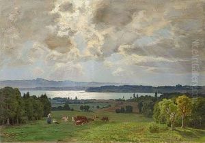 Hirten Mit Kuhherde Am Ufer Des Simssees