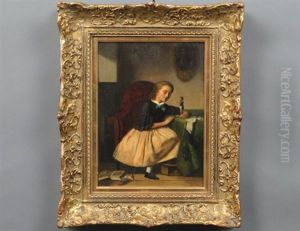 Genre Scene With Young Child And Dolls