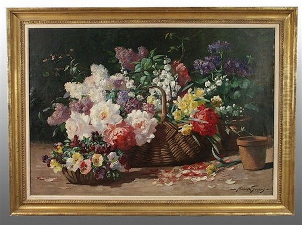 Basket Of Spring Flowers Bathed In Sunlight - view 1