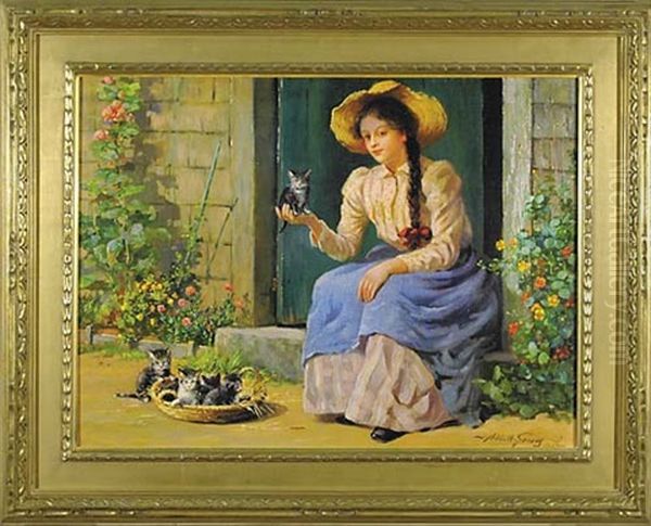 Garden Scene With Kittens - view 1