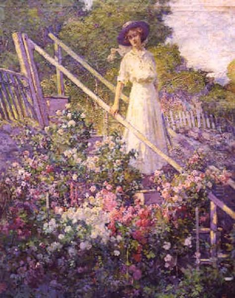 Lady In White In The Garden - view 1