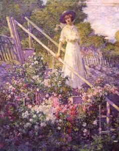 Lady In White In The Garden by Abbott Fuller Graves