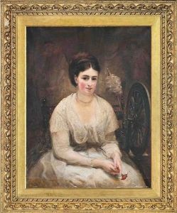 Portrait Of Miss Minnie Preston, Seated Beside A Spinning Wheel