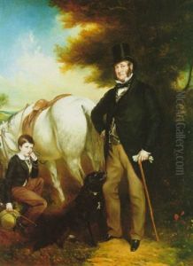 Portrait Of Sir John Hesketh Lethbridge, 3rd Bt. And His Son, Albert Arthur Erin With A Hunter And A Dog